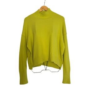 Free People Mock Neck OversizedSweater Lime Green ChartreuseRibbedKnit OB1569559